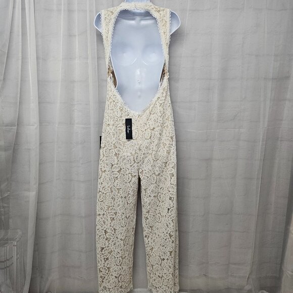 Lulus Cream Lace Jumpsuit Sleeveless Backless Coquette Flared Leg XL NWT - Picture 4 of 10